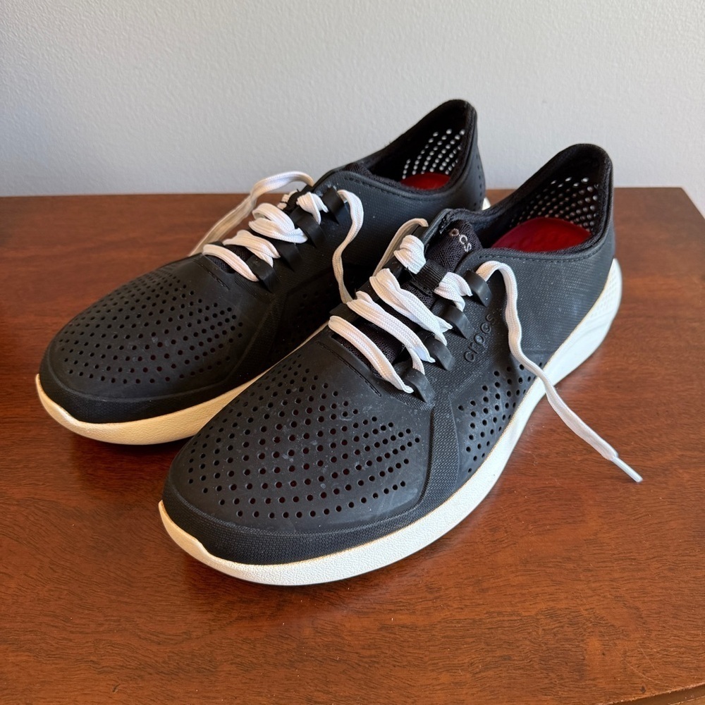 Crocs Men's LiteRide Black and White Sneakers Size 12
